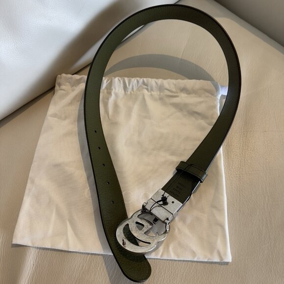 NEW Gucci Guccissima Leather Double Silver G Buckle Reversible Belt 70 Cm 28 In